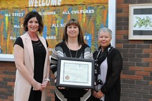 (From left) Stacey Andrews, Bishop Lloyd Middle School Vice-Principal Debbie Kruchkowski and President of Inclusion Lloydminster Robin Acton.